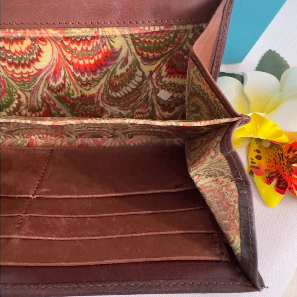 DOONEY & BOURKE ~ Dark Brown Long Leather Wallet with Fall Color Paisley Print